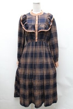 画像1: axes femme POETIQUE / プリーツチェックレトロワンピース  紺 S-26-02-01-049-AX-OP-AS-ZS