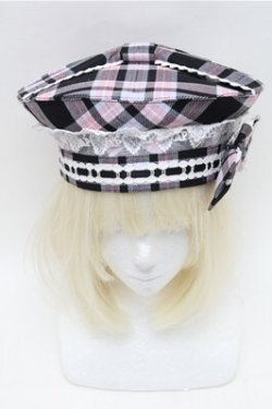 画像2: Angelic Pretty / Sugar タータンチェックベレー  黒×ピンク×サックス S-26-02-01-009-AP-AC-TE-ZS