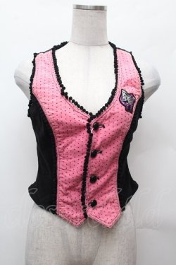 画像1: ALGONQUINS / ドット切替ベロアベスト  黒ｘピンク S-26-02-04-001-AL-TO-HR-ZS