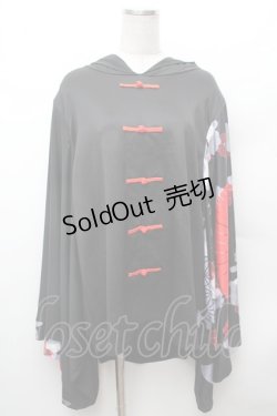 画像1: NieR Clothing / FAKEチャイナボタン着物風袖PULLOVER プルオーバー F 黒×赤 S-26-02-04-032-PU-TO-TE-ZS
