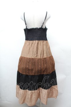 画像3: axes femme NOSTALGIE / 配色ティアードキャミワンピース  黒ｘブラウン S-26-02-04-035-AX-OP-AS-ZS