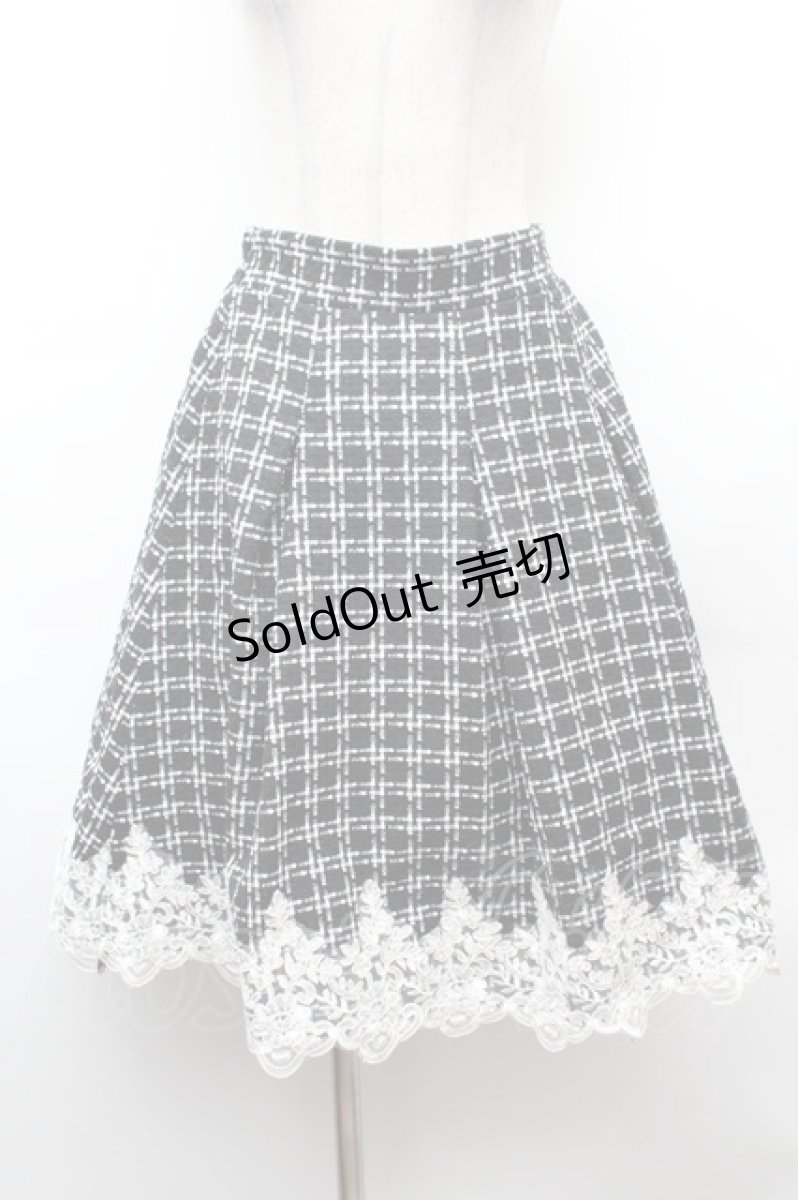 画像1: axes femme POETIQUE / 裾レースツイードスカート  黒ｘ白S-26-02-04-038-AX-SK-HR-ZH (1)