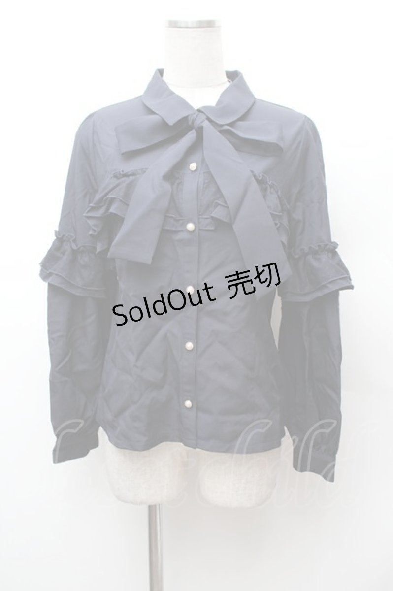 画像1: axes femme POETIQUE / フリルデコレーションブラウス  紺 S-26-02-04-008-AX-BL-HR-ZS (1)