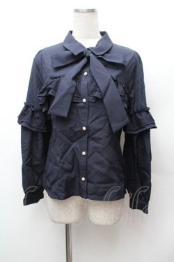 画像1: axes femme POETIQUE / フリルデコレーションブラウス  紺 S-26-02-04-008-AX-BL-HR-ZS