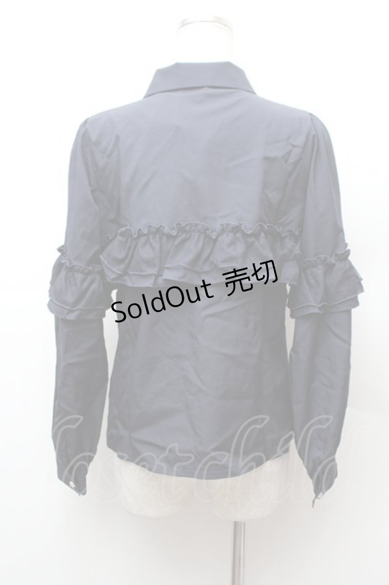 画像3: axes femme POETIQUE / フリルデコレーションブラウス  紺 S-26-02-04-008-AX-BL-HR-ZS (3)
