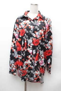 画像1: NieR Clothing / 和柄シャツ F 黒 S-26-02-04-014-PU-TO-TE-ZS