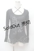 h.naoto Blood / プリントレースアップカットソー  黒 S-26-02-04-028-HN-TO-HR-ZS