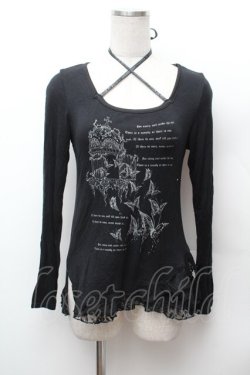 画像1: h.naoto Blood / プリントレースアップカットソー  黒 S-26-02-04-028-HN-TO-HR-ZS