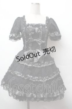 画像1: Drug Honey / レースフリルストライプワンピース  黒ｘ白 S-26-02-05-035-PU-OP-AS-ZS