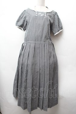 画像1: PINK HOUSE / ドビーギンガムワンピース  黒ｘ白 S-26-02-05-037-LO-OP-AS-ZS