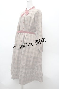 画像2: F i.n.t / カメオ付きクロスボウタイチェックワンピース  ブラウン S-26-02-05-043-0-OP-AS-ZS