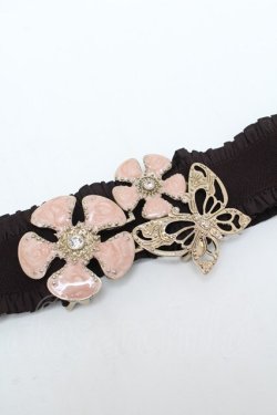 画像1: axes femme / お花×蝶モチーフゴムベルト  ブラウンｘピンク S-26-02-05-020-AX-ZA-AS-ZS