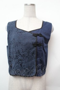 画像1: axes femme / チャイナ風JQ切替ベスト  紺 S-26-02-05-027-AX-TO-AS-ZS