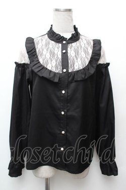 画像1: THE SILHOUETTE / レース切替ブラウス  黒 S-26-02-06-032-LO-BL-TE-ZS
