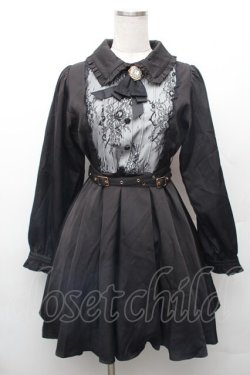 画像1: Rojita / ブローチ付きレース切替クロスベルトワンピース  黒 S-26-02-06-042-LO-OP-HR-ZS