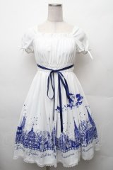 Moi-meme-Moitie / サイレントムーンワンピース(ミニ丈)  白ｘ青 S-26-02-06-044-MO-OP-HR-ZS