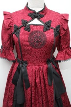 画像3: axes femme kawaii / 牡丹刺繍チャイナワンピース  ワイン S-26-02-08-039-AX-OP-HR-ZS