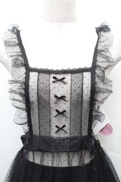 画像3: m petit by misako / ドットチュールエプロン  黒 S-26-02-08-049-LO-OP-HR-ZS