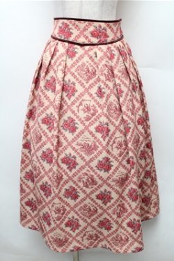 画像1: an another angelus / ヴィンテージローズタイツ柄タックスカート  ベージュｘレッド S-26-02-08-055-CA-SK-HR-ZS