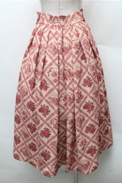 画像3: an another angelus / ヴィンテージローズタイツ柄タックスカート  ベージュｘレッド S-26-02-08-055-CA-SK-HR-ZS