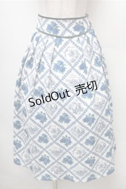 画像1: an another angelus / ヴィンテージローズタイツ柄タックスカート  オフｘブルー S-26-02-08-058-CA-SK-HR-ZS