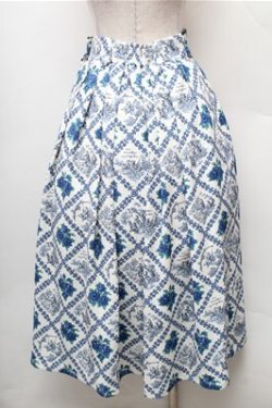 画像2: an another angelus / ヴィンテージローズタイツ柄タックスカート  オフｘブルー S-26-02-08-058-CA-SK-HR-ZS