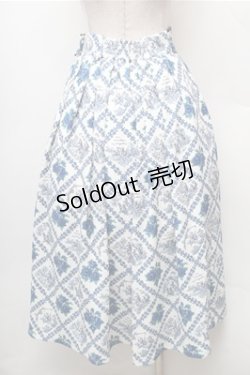 画像2: an another angelus / ヴィンテージローズタイツ柄タックスカート  オフｘブルー S-26-02-08-058-CA-SK-HR-ZS