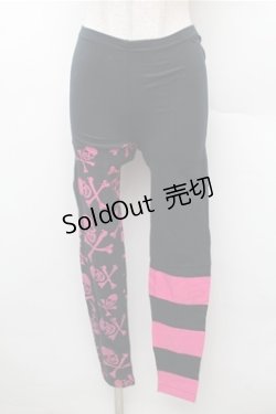 画像1: SUPER LOVERS / スカルプリントレギンス  黒ｘピンク S-26-02-08-063-PU-PA-HR-ZS