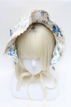 画像2: axes femme kawaii / アンティークローズ柄ハーフボンネット  キナリｘブルー S-26-02-08-009-AX-AC-HR-ZS