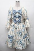 axes femme kawaii / アンティークローズ柄ワンピース  キナリｘブルー S-26-02-08-032-AX-OP-HR-ZS