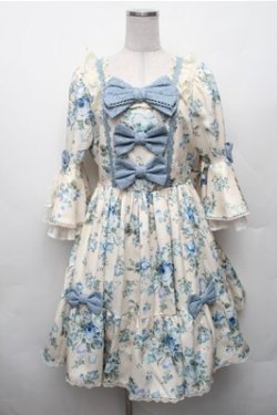 画像1: axes femme kawaii / アンティークローズ柄ワンピース  キナリｘブルー S-26-02-08-032-AX-OP-HR-ZS