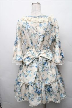 画像2: axes femme kawaii / アンティークローズ柄ワンピース  キナリｘブルー S-26-02-08-032-AX-OP-HR-ZS