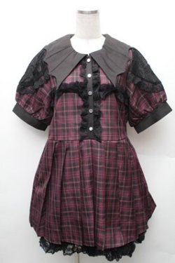 画像1: DearMyLove / デビル襟クロスフリルワンピース  黒ｘピンク S-26-02-08-035-EL-OP-HR-ZS