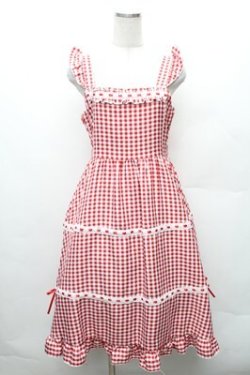 画像1: Cherirulu Chocola / ギンガムチェックジャンパースカート M 赤ｘ白 S-26-02-08-036-LO-OP-HR-ZS