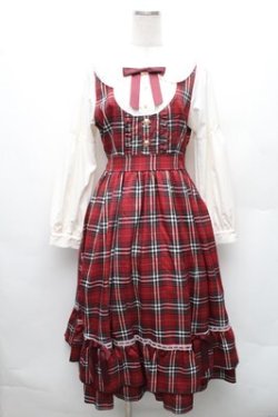 画像1: axes femme POETIQUE / チェックフリルレディワンピース  赤 S-26-02-08-037-AX-OP-HR-ZS