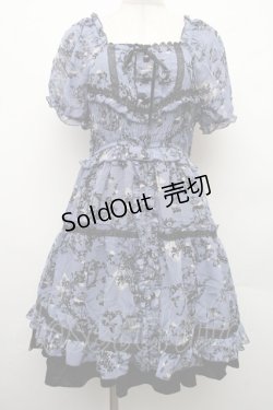 画像1: axes femme / バードケージ柄シフォンシャーリングワンピース  ブルー S-26-02-09-036-AX-OP-HR-ZS