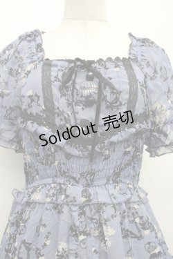 画像3: axes femme / バードケージ柄シフォンシャーリングワンピース  ブルー S-26-02-09-036-AX-OP-HR-ZS