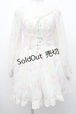 画像1: LIZ LISA / フロント編み上げローズ柄ワンピース  ミント S-26-02-09-043-LO-OP-HR-ZS