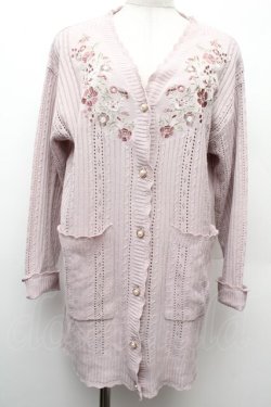 画像1: axes femme / 花刺繍ロングニットカーディガン  ピンク S-26-02-09-008-AX-TO-HR-ZS
