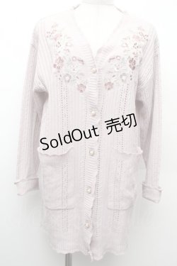 画像1: axes femme / 花刺繍ロングニットカーディガン  ピンク S-26-02-09-008-AX-TO-HR-ZS