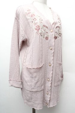 画像3: axes femme / 花刺繍ロングニットカーディガン  ピンク S-26-02-09-008-AX-TO-HR-ZS