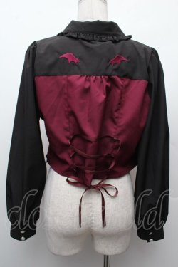 画像2: NIBBLE POISON / ガータービスチェデザインブラウス  黒ｘワイン S-26-02-09-012-0-BL-HR-ZS