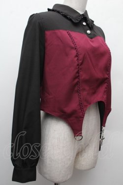 画像3: NIBBLE POISON / ガータービスチェデザインブラウス  黒ｘワイン S-26-02-09-012-0-BL-HR-ZS