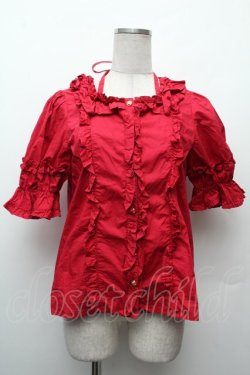 画像1: Chalmiere / スクエア開きコットンブラウス  赤 S-26-02-09-013-0-BL-HR-ZS
