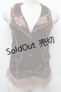 axes femme / バラ刺繍ベロアベスト  ブラウン S-26-02-09-016-AX-TO-HR-ZS