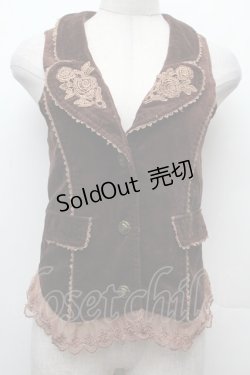 画像1: axes femme / バラ刺繍ベロアベスト  ブラウン S-26-02-09-016-AX-TO-HR-ZS