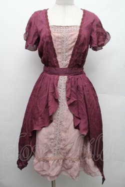 画像1: axes femme / タックスリット切り替えワンピース  ワイン S-26-02-09-032-AX-OP-HR-ZS