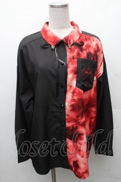 画像1: NIBBLE POISON / マーブルバイカラーシャツ  黒ｘ赤 S-26-02-10-040-0-BL-HR-ZS