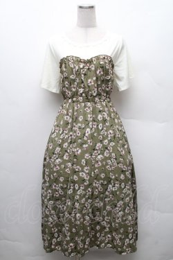 画像1: axes femme / ビスチェ風ドッキングワンピース  グリーンｘオフ S-26-02-10-048-AX-OP-HR-ZS