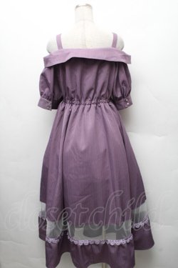 画像2: axes femme / オフショル風ストライプワンピース  パープル S-26-02-10-055-AX-OP-HR-ZS